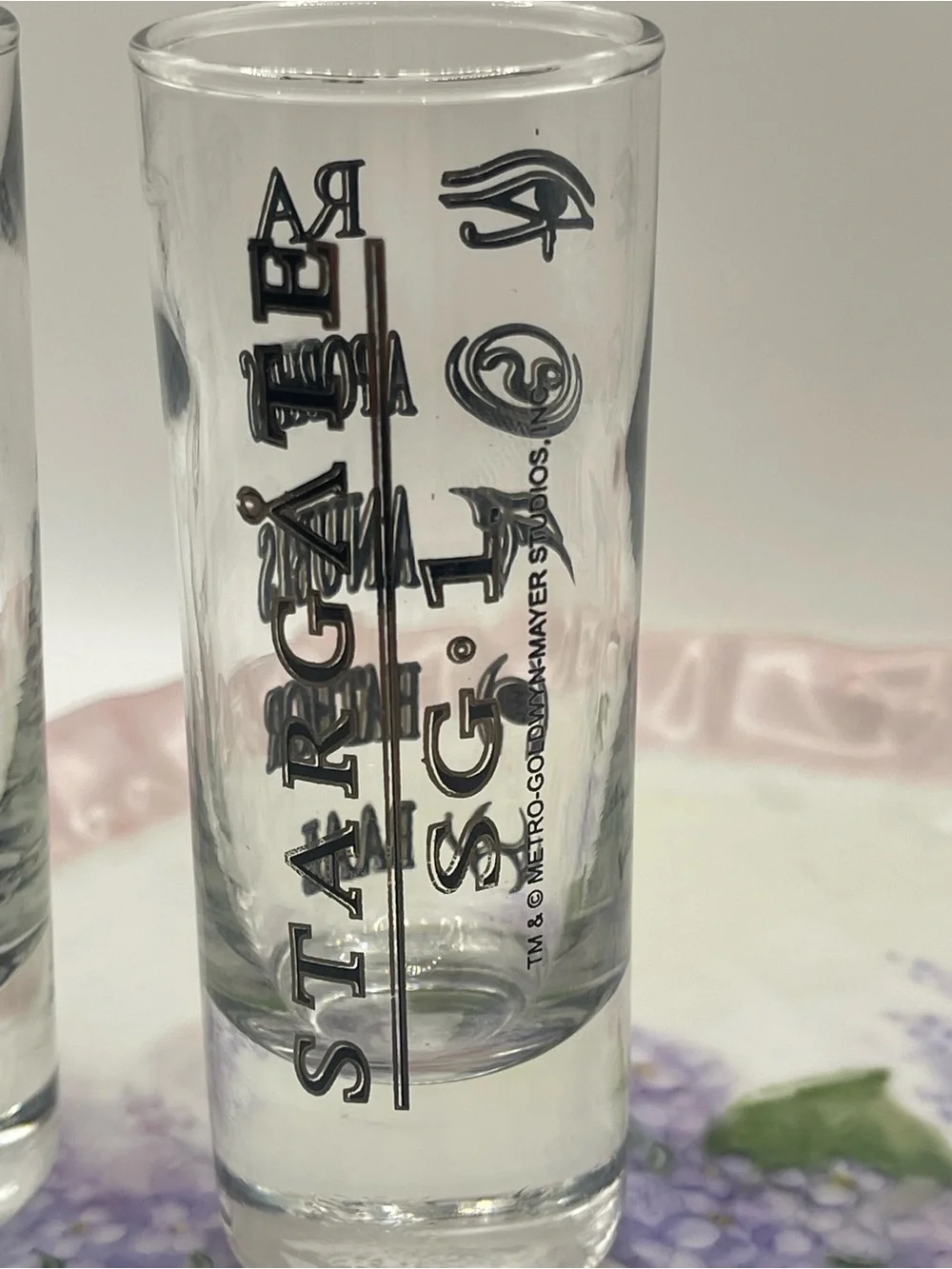 Star gate  Clear Shot Glasses with Black Logo - Set of 2